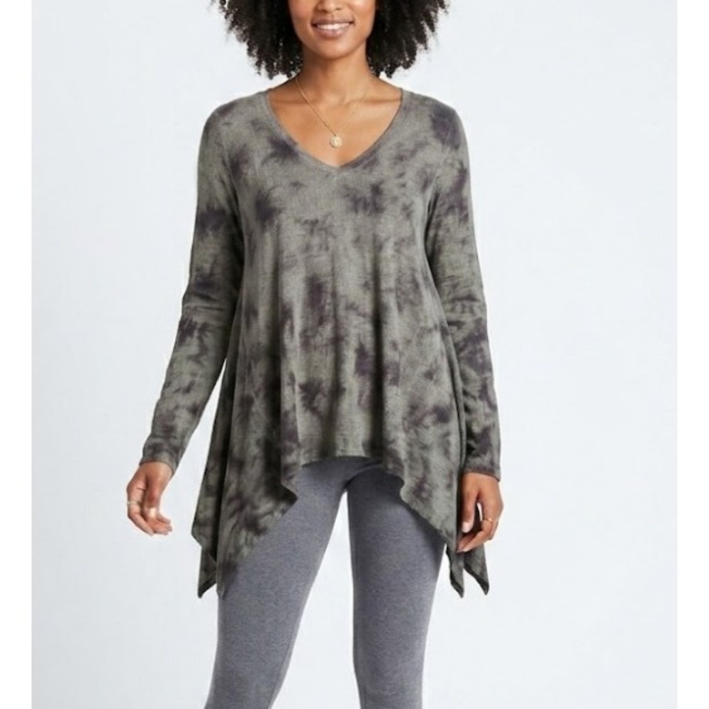 Acrobat Medium 100% Linen Gray Tie Dye Sharkbite Hem Lagenlook Boho‎ Top